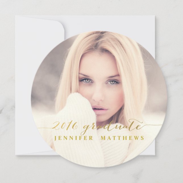 Invitación Faux Relieve metalizado dorado Script 2016 Partido (Anverso)