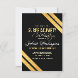 Invitación Faux Relieve metalizado dorado Strip Black Surpris
