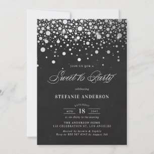 Invitación Faux Relieve metalizado plateado Confetti Chalkboa
