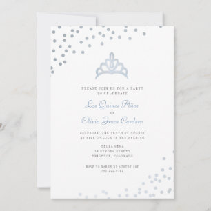 Invitación Faux Relieve metalizado plateado Tiara Quinceañera