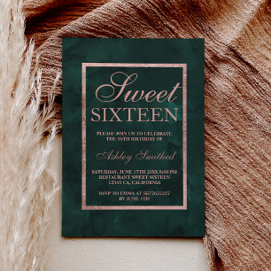 Invitación Faux rosa color de agua verde dorado Sweet 16