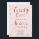 Invitación Faux rosa de oro confetti blush 21er nombre de cum<br><div class="desc">Faux rosa confetti manchas rosadas color rosa 21 cumpleaños nombre personalizado. Una invitación moderna a la fiesta de cumpleaños 21 con una invitación moderna, original y sencilla al Relieve metalizado de oro falso subió con bandejas de confeti de oro rosa y tipografía de pincel a mano en un fondo de...</div>