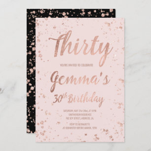 Invitación Faux rosa de oro confetti blush 30 cumpleaños nomb