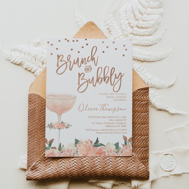 Invitación Faux Rosa Gold Brunch Bubbly Bridal Shower (Subido por el creador)