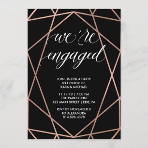 Invitación Faux Rosa Gold Geometric Engagement Party