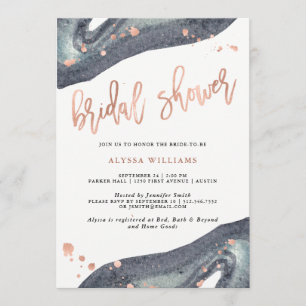 Invitación Faux Rosa Gold   Gray Geode Bridal Shower