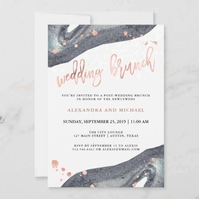 Invitación Faux Rosa Gold| Gray Geode Post Boda Brunch (Anverso)