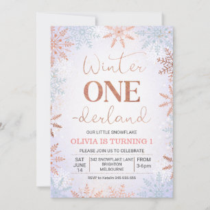 Invitación Faux Rosa Gold Winter One-derland Cumpleaños