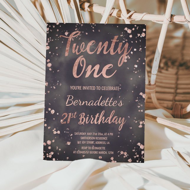 Invitación Faux rosa oro confetti acuarela 21º cumpleaños (Subido por el creador)