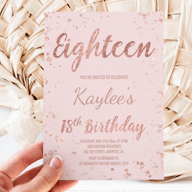 Invitación Faux rosa oro confetti blush 18 cumpleaños (Subido por el creador)
