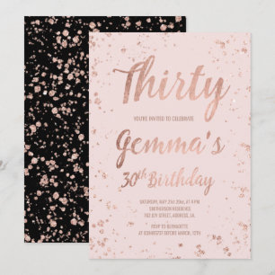 Invitación Faux rosa oro confetti blush 30 Nacimiento nombre