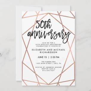 Invitación Faux Rosa Oro Geométrico 50 aniversario Boda