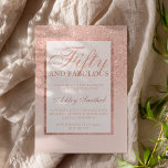 Invitación Faux rosa purpurina de oro elegante moda cincuenta<br><div class="desc">Moderna moda de bonito y elegante ducha de purpurina color rosa falso oscuro con el color rosa pastel bloque cincuenta y fabulosa invitación de fiesta de cincuentenario con un patrón rojo oscuro subió en un fondo rosa con un elegante marco dorado Perfecto para un 50 cumpleaños de una princesa.</div>