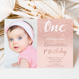 Invitación Faux rosa purpurina de oro foto sombría primer cum