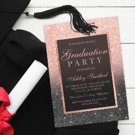 Invitación Faux rosa purpurina de oro negro Graduación fiesta