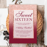 Invitación Faux rosa purpurina de oro oscuro burdeos dulce 16<br><div class="desc">Moda moderna, bonito y elegante ducha rosa de purpurina dorada falsa oscura con bloque de color burdeos de marsala Invitación a la fiesta de 16 años dulce con rosa de color rojo oscuro con un marco dorado elegante y burdeos Perfecto para una princesa Dulce dieciséis, perfecta para ella, la modistonista...</div>