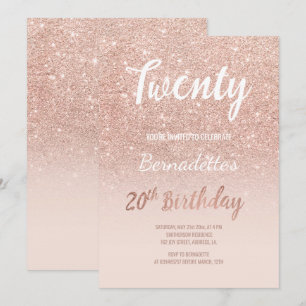 Invitación Faux rosa purpurina de oro sombrío 20 cumpleaños
