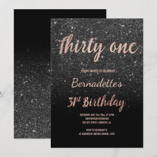 Invitación Faux rosa purpurina negro oro 31 cumpleaños