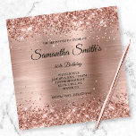 Invitación Faux Rose Gold Glitter and Foil 40th Birthday<br><div class="desc">A glamorous monogrammed 40th birthday invitation for her. 
Faux sparkly rose gold glitter against a coordinating faux shiny brushed metal foil graphic image. 
The fancy black and white calligraphy monogram and text can be customized. 
All the sparkle and pink shine in this modern girly design are digital graphics.</div>