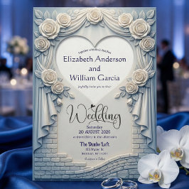 Invitación Faux Sculpted Romantic Blue Rose Drapery Heart