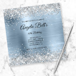 Invitación Faux Shiny Silver Glitter Pale Blue Foil Monogram<br><div class="desc">A glamorous monogrammed 40th birthday invitation for her. Faux sparkly silver glitter with sparkles against a faux pale steel blue brushed metal foil graphic image. The fancy black and white calligraphy monogram in the center can be customized. All the sparkly and shiny elements in this modern girly design are digital...</div>