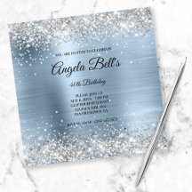 Faux Shiny Silver Glitter Pale Blue Foil Monogram