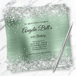 Invitación Faux Shiny Silver Glitter Pale Mint Foil Monogram<br><div class="desc">A glamorous monogrammed 40th birthday invitation for her. Faux sparkly silver glitter with sparkles against a faux pale modern mint green brushed metal foil graphic image. The fancy black and white calligraphy monogram in the center can be customized. All the sparkly and shiny elements in this modern girly design are...</div>