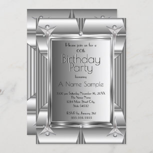 Invitación Faux Silver Chrome Metalizado look Birday Party