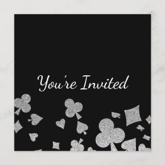Invitación Faux Silver Purpurina Casino Fiesta de cumpleaños