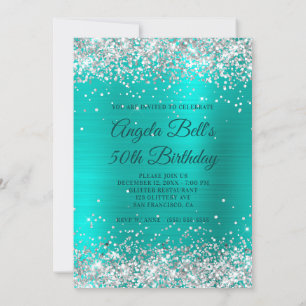 Invitación Faux Silver Purpurina Turquoise Relieve metalizado