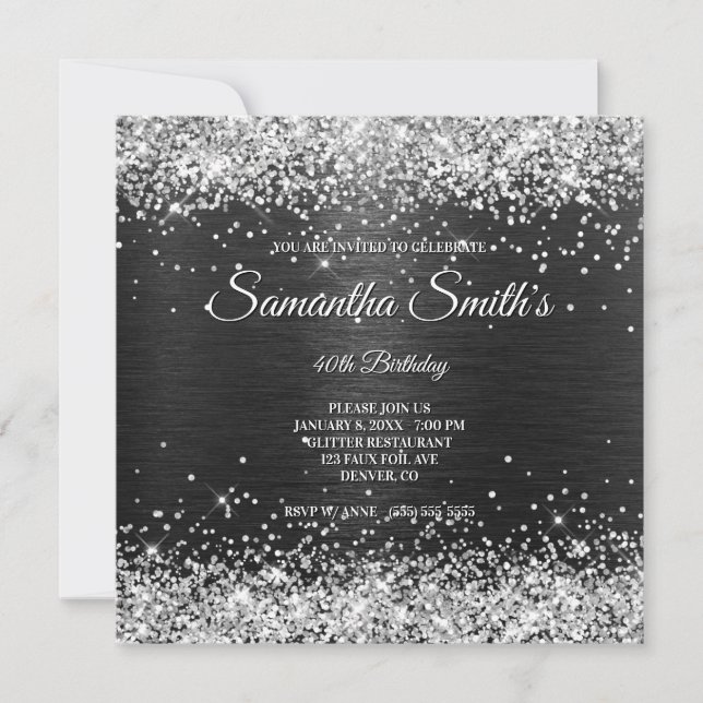 Invitación Faux Silver Purpurina y Black Relieve metalizado 4 (Anverso)