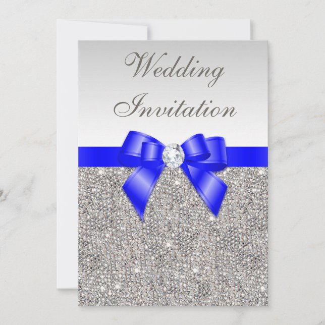 Invitación Faux Silver Secuencia Diamonds Royal Blue Boda (Anverso)