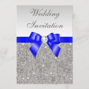 Invitación Faux Silver Secuencia Diamonds Royal Blue Boda