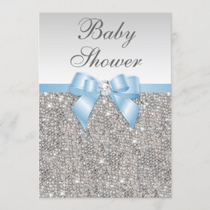 Invitación Faux Silver secuestra Baby Blue Baby Shower
