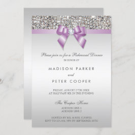 Invitación Faux Silver Sequines Lilac Bow Ensayo Cena