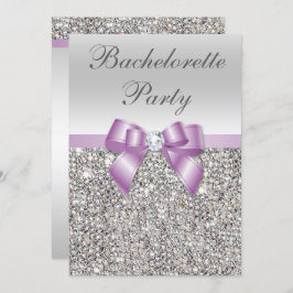 Invitación Faux Silver Sequings Lilac Bow Bachelorette Party