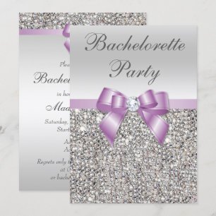 Invitación Faux Silver Sequings Lilac Bow Bachelorette Party
