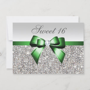 Invitación Faux Silver Sequins Esmeralda Bow Diamond Sweet 16
