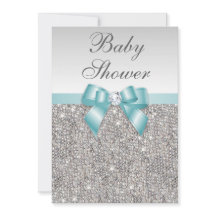 Faux Silver Sequins Verde azulada Blue Baby Shower