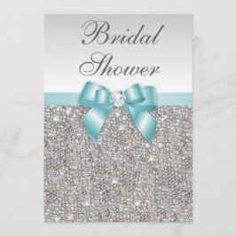 Invitación Faux Silver Sequins Verde azulado Blue Bridal Show