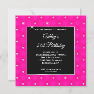 Invitación Faux Sparkly Diamond Hot Pink Birday