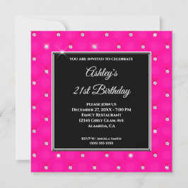 Invitación Faux Sparkly Diamond Tufted Hot Pink 21st Birthday