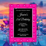 Invitación Faux Sparkly Diamond Tufted Hot Pink 21st Birthday<br><div class="desc">Crea tu propia elegante y elegante celebración de cumpleaños estilo 5x7 para ella. El fondo decorativo de la imagen gráfica del arte digital muestra un diamante brillante falso o un diamante de imitación rosado rosado caliente oscuro. En el centro de la parte delantera hay un falso marco de borde plateado...</div>