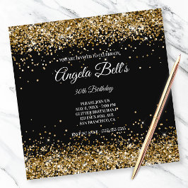Invitación Faux Sparkly Gold Purpurina Black
