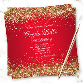 Invitación Faux Sparkly Gold Purpurina Brillante Red Ombre