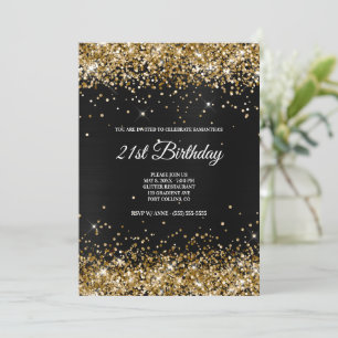 Invitación Faux Sparkly Gold Purpurina Relieve metalizado neg