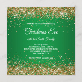 Invitación Faux Sparkly Gold Purpurinas Navidades Green