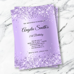 Invitación Faux Sparkly Lavender Purpurina Relieve metalizado