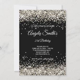 Invitación Faux Sparkly Platinum Purpurina Black
