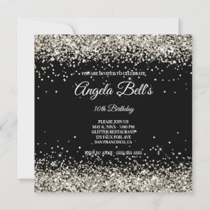 Invitación Faux Sparkly Platinum Purpurina Black